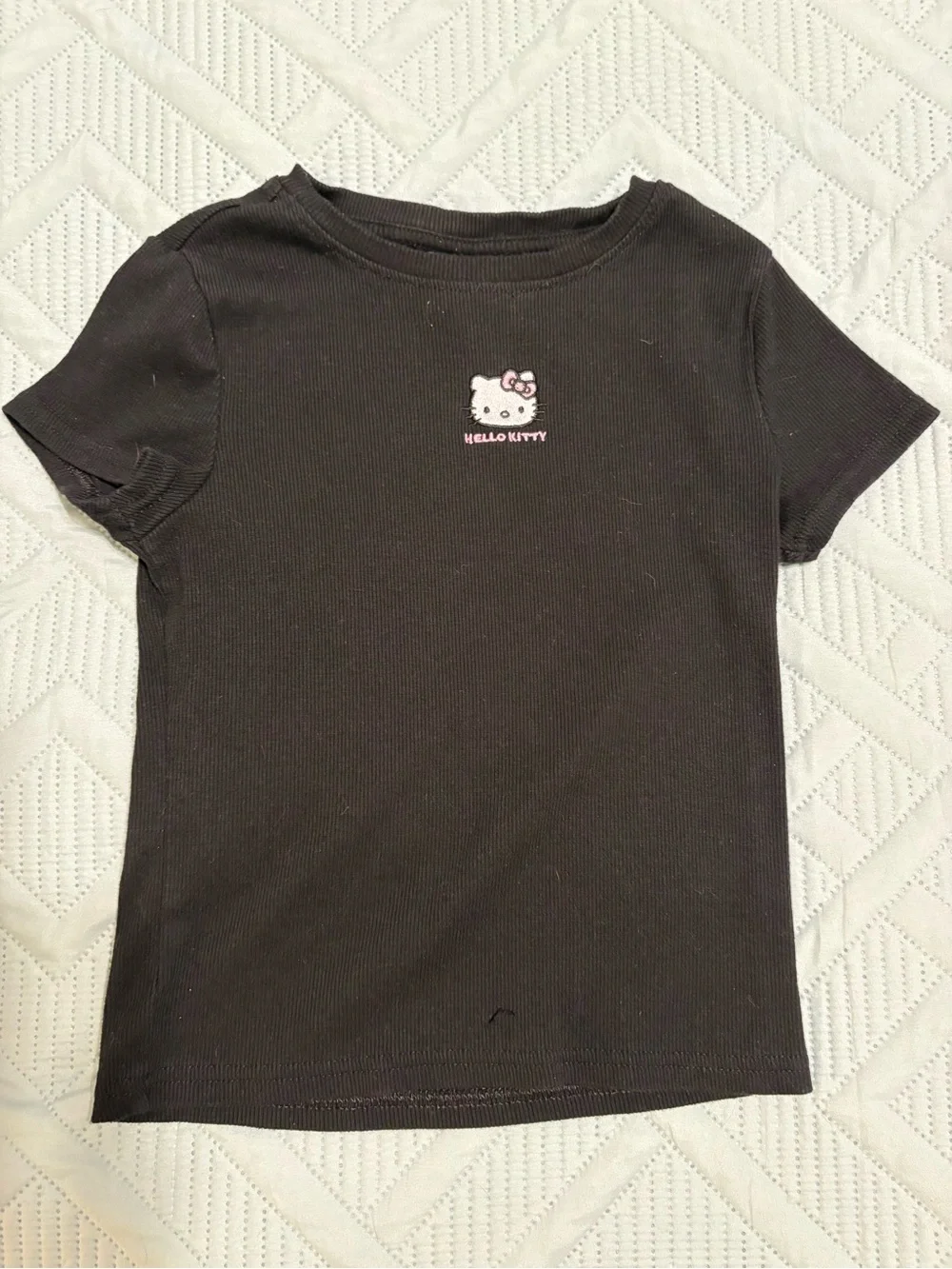 Sanrio Hello Kitty Girls Black Ribbed T- Shirt Size 8 Medium